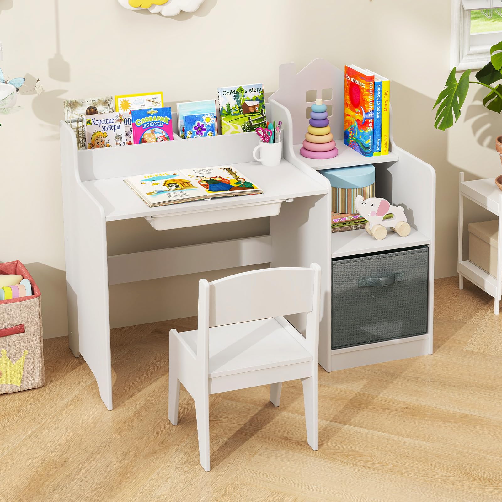 OLAKIDS Kids Table and Chair Set, Toddler Art Craft Play Wood Activity Desk with Chairs, Children Furniture