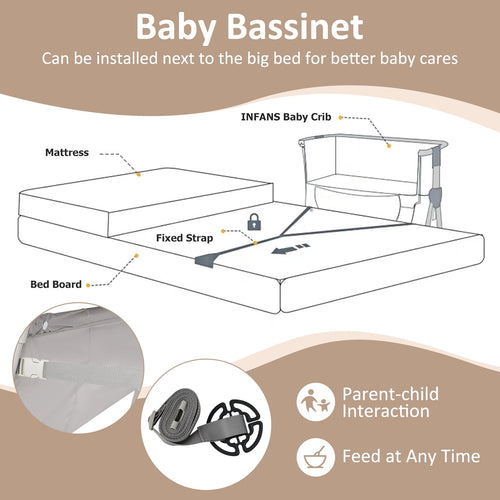 INFANS Baby Bedside Bassinet, Over-Bed Baby Bassinet with Adjustable Height, Safe Close Sleeping, Storage