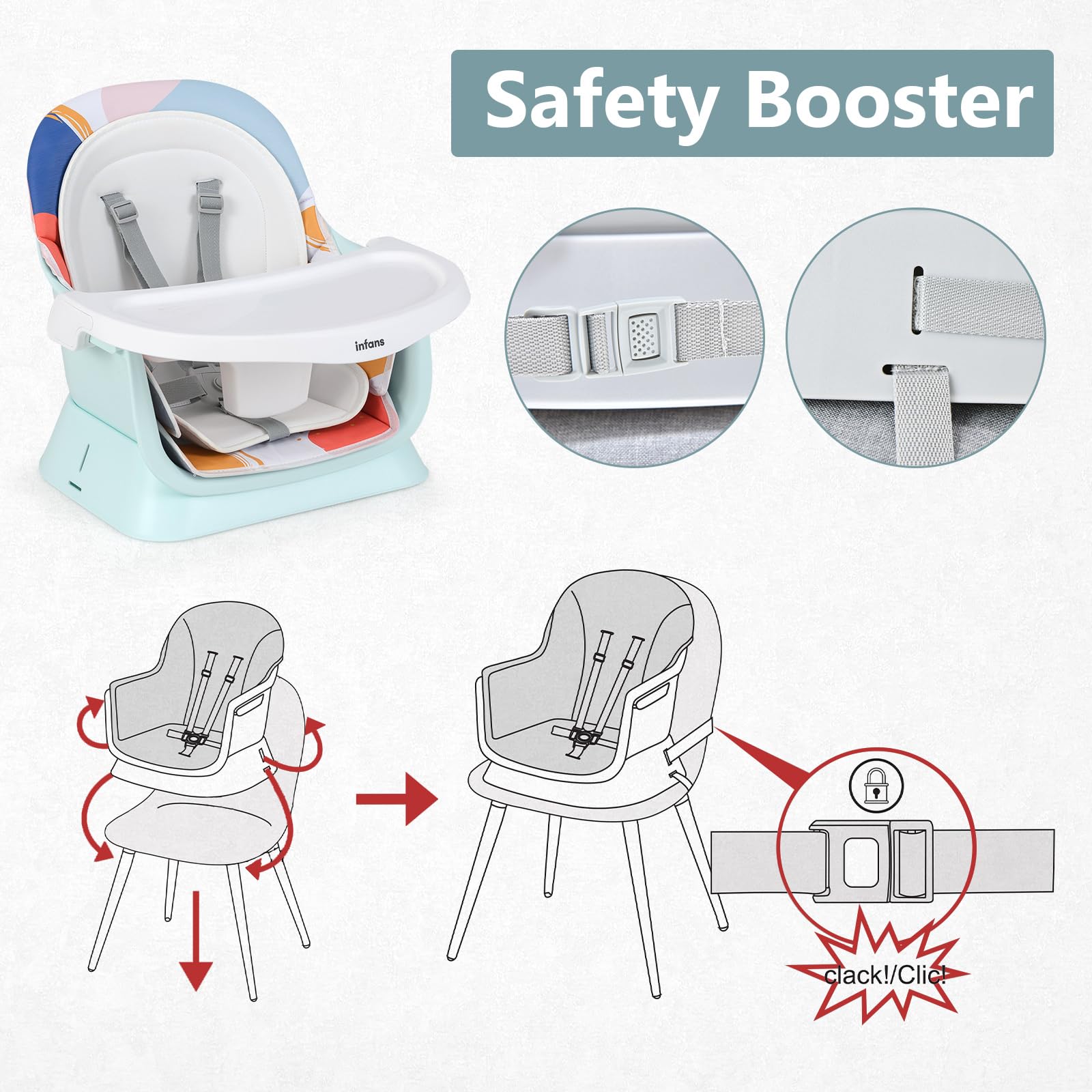 INFANS 8 in 1 Baby High Chair, Convertible Highchair for Babies and Toddlers, Infant Dining Booster Seat