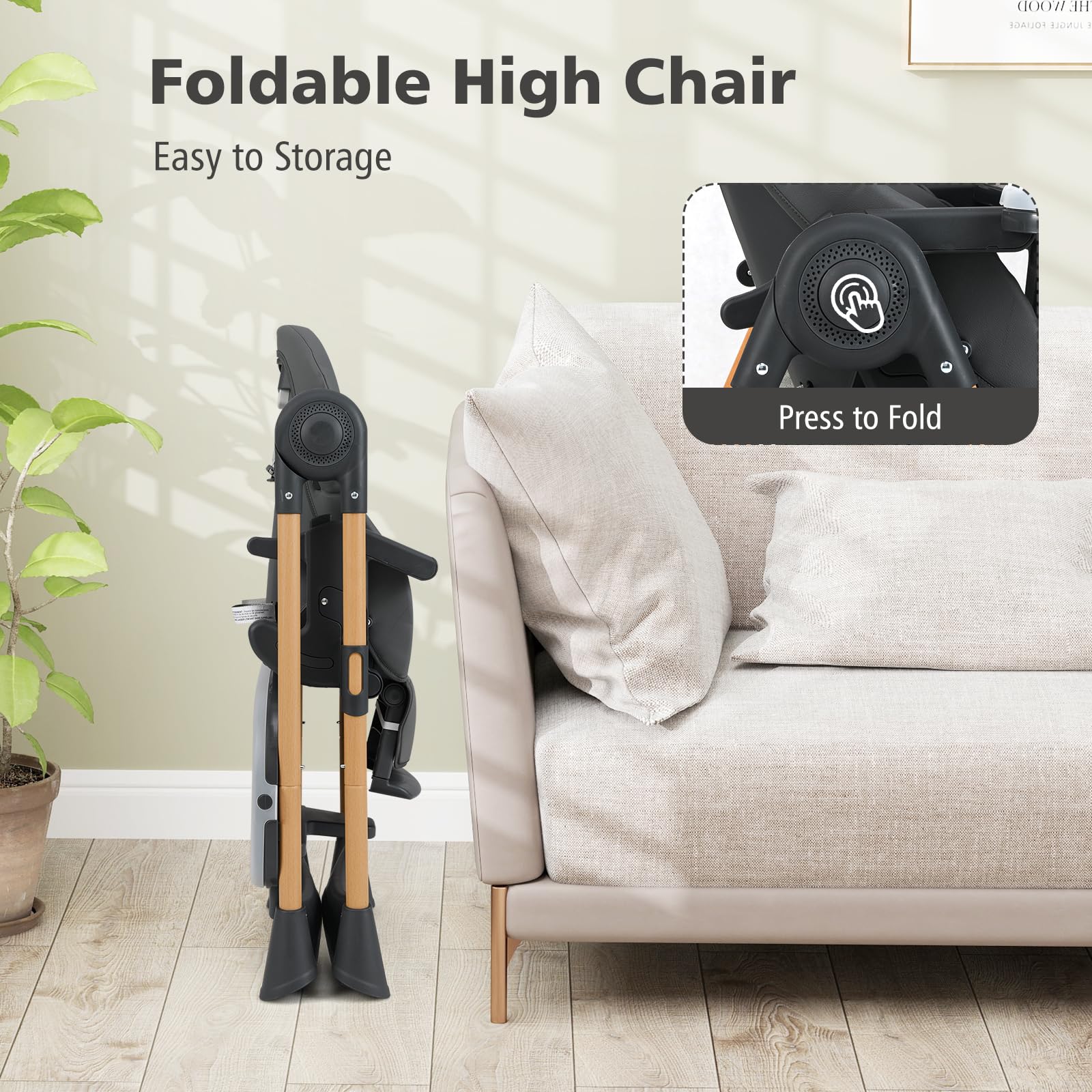 INFANS Baby High Chair, High Chairs for Babies & Toddlers with Adjustable Height Backrest Footrest Removable Tray, Easy to Clean PU Seat Convertible Quick Folding Portable Highchair