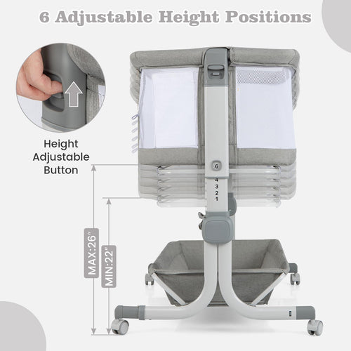 INFANS 3-in-1 Baby Bassinet, Bedside Sleeper with Comfy Mattress, Wheels, 6-Height Adjustable, Storage Basket