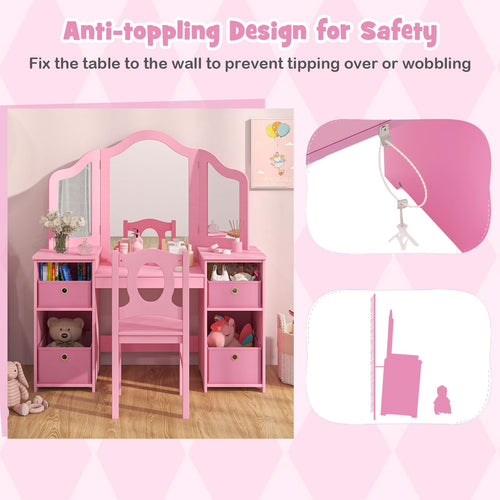 OLAKIDS Kids Vanity, 2 in 1 Princess Makeup Desk and Chair Set