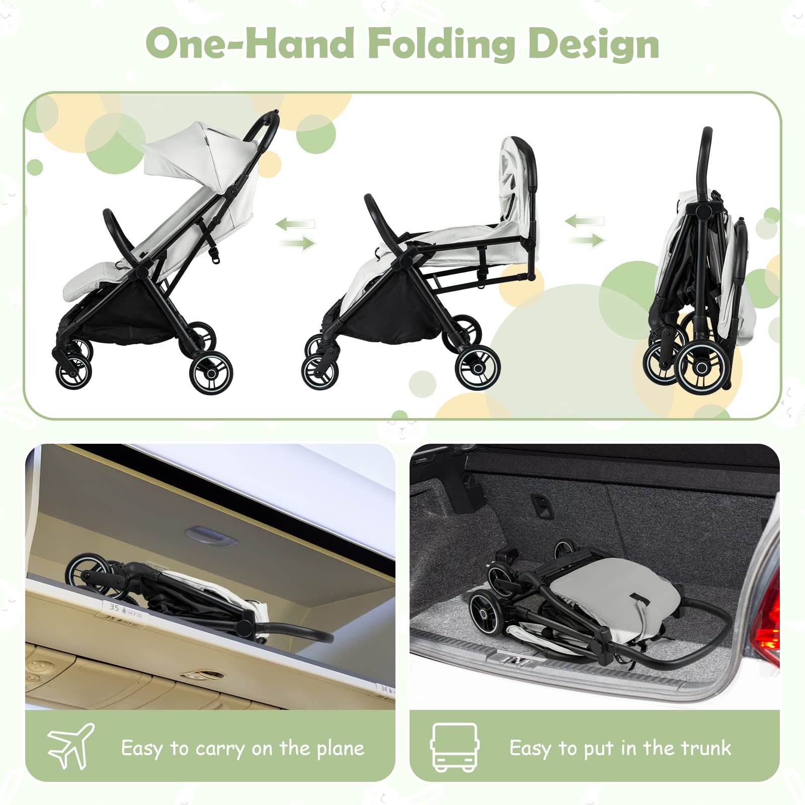 INFANS Lightweight Baby Stroller, One-Hand Gravity Fold, Compact Travel Stroller for Airplane