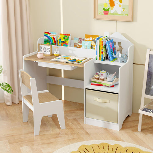 OLAKIDS Kids Table and Chair Set, Toddler Art Craft Play Wood Activity Desk with Chairs, Children Furniture