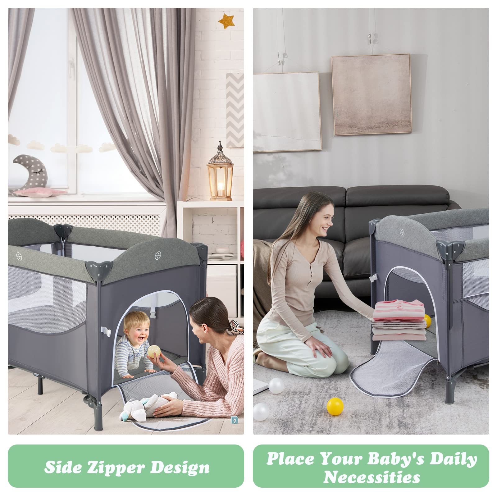 INFANS 5 in 1 Portable Playard, Larger Size Baby Bassinet Bedside Sleeper, Diaper Changer, Foldable Bedside Crib