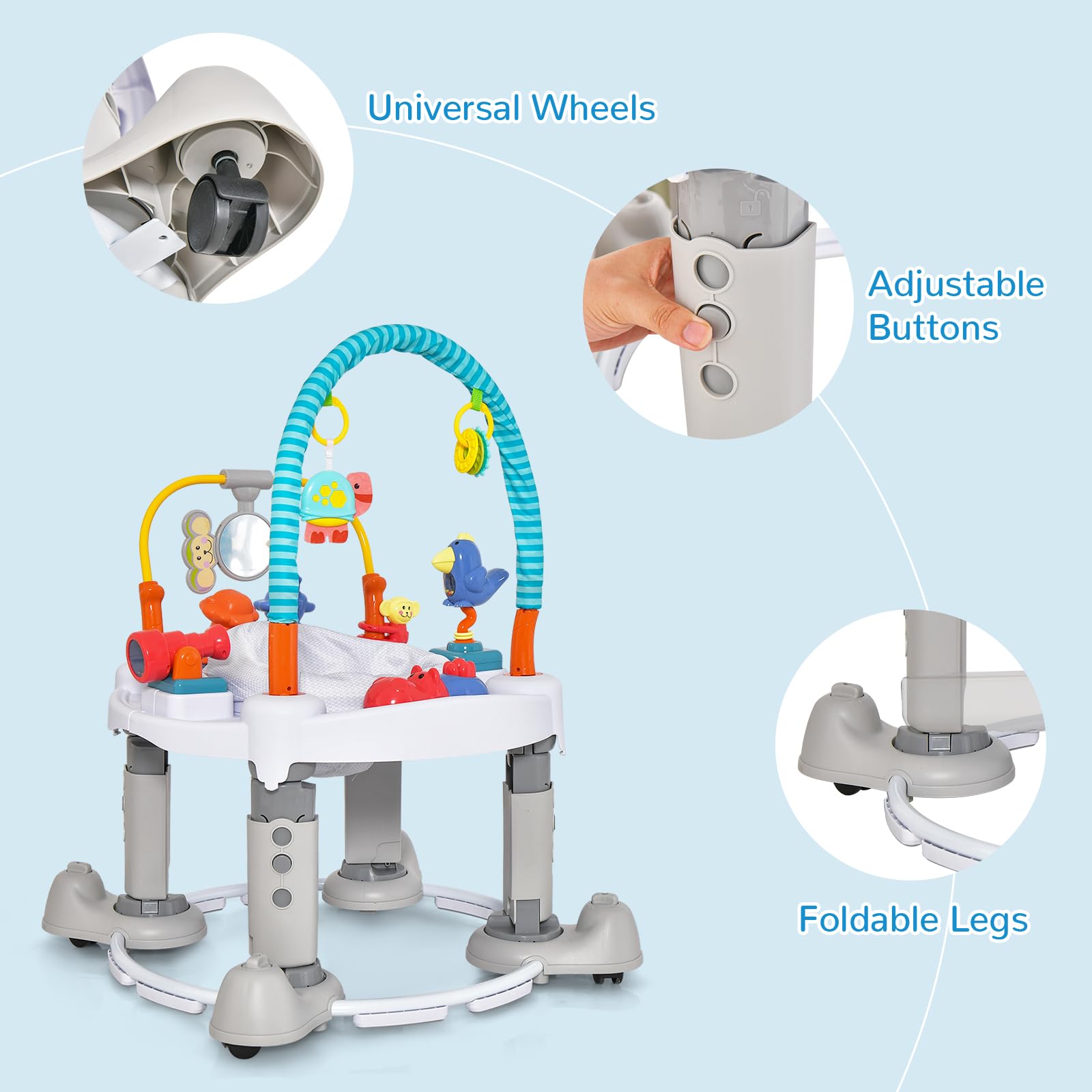 INFANS Baby Bouncer Activity Center 5 in 1 Toddler Bouncing Activity Saucer Playtime Mat Activity Table with 360°Rotating Seat