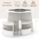 OLAKIDS Toddler Table and Chair Set with 4 Storage Stools, Wooden Flower Shaped Nesting Table with Blackboard Drawers