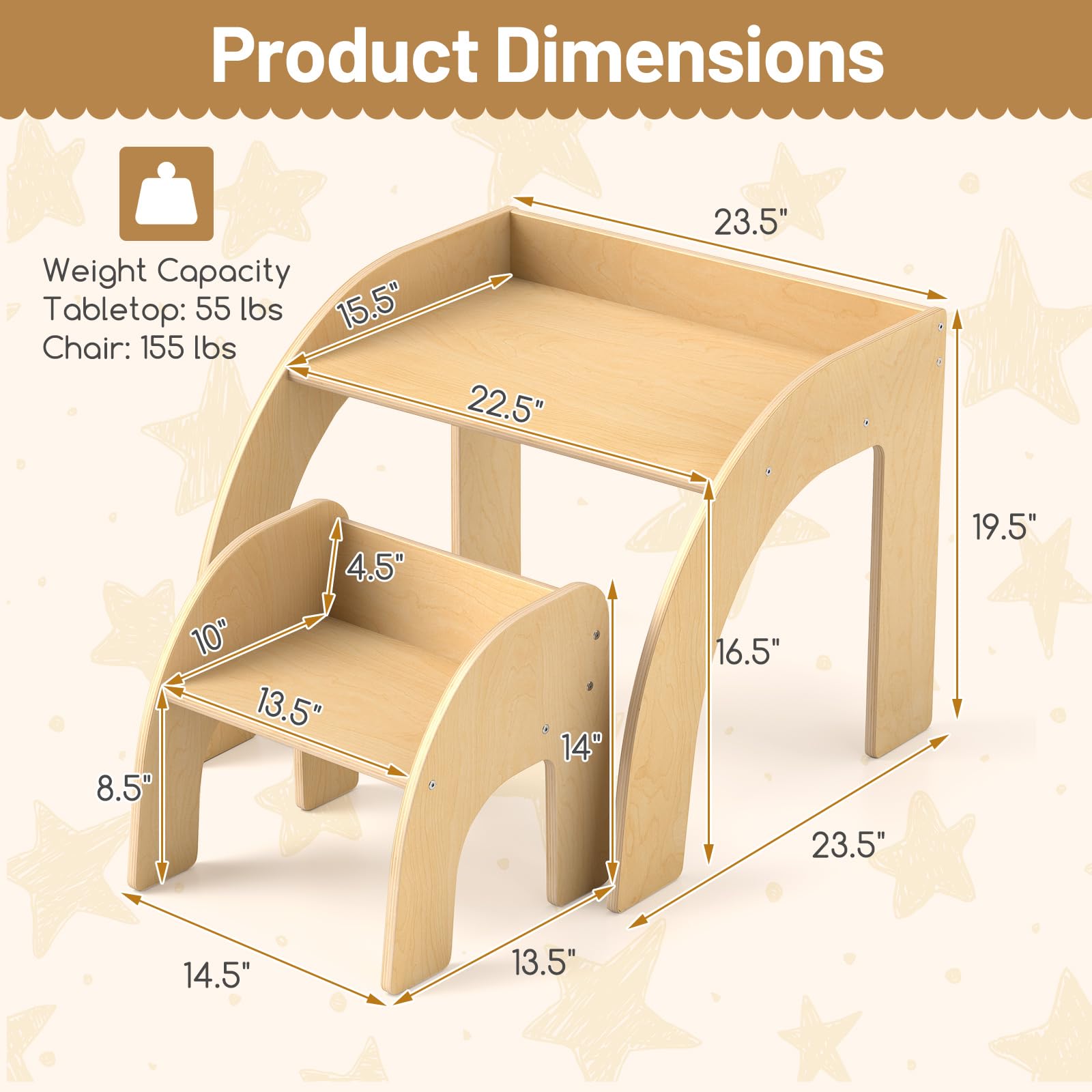 OLAKIDS Kids Table and Chair Set, Wooden Activity Table for Toddlers