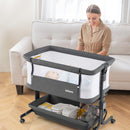 INFANS 3-in-1 Baby Bassinet, Bedside Sleeper with Comfy Mattress, Wheels, 6-Height Adjustable, Storage Basket