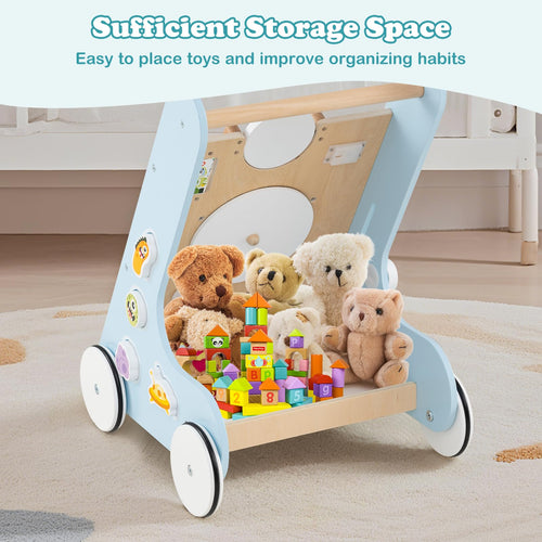 INFANS Wooden Baby Walker, Montessori Walker with Multiple Activity Toys, Storage, Push Walker Toys