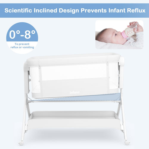 INFANS 5 in 1 Baby Bassinet, Upgraded Flat Rocking Bedside Sleeper with Wheels, Storage Basket, Travel Bag