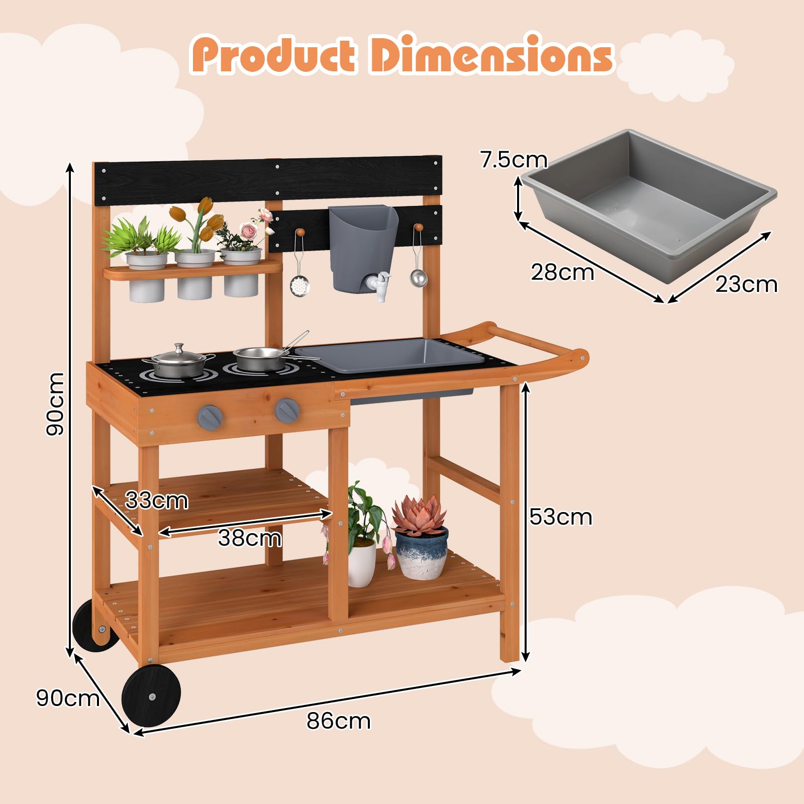 OLAKIDS Mud Kitchen for Kids Outdoor, Wooden Toddler Play Kitchen