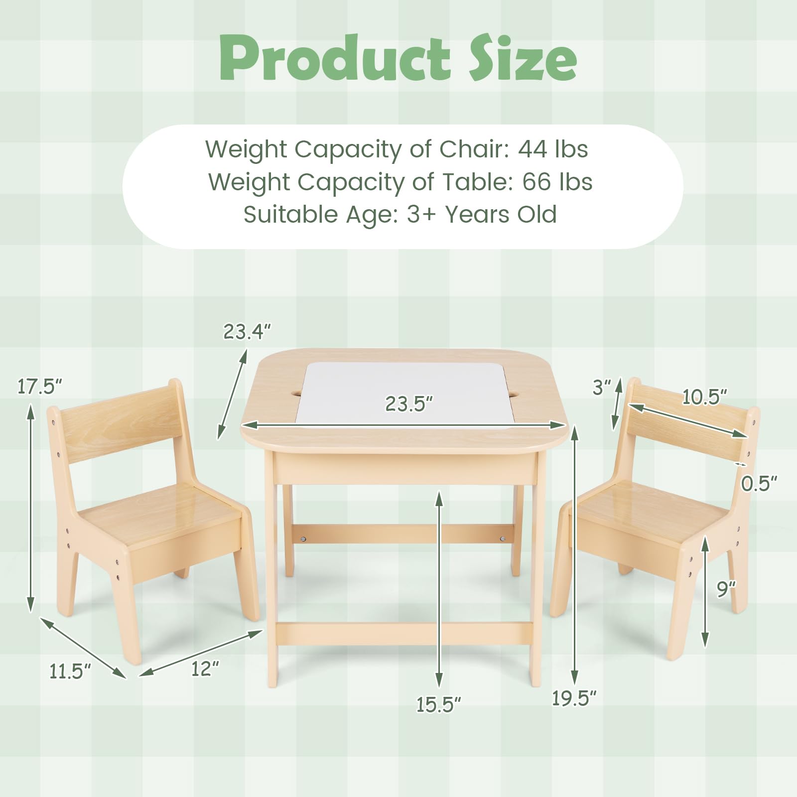 OLAKIDS Kids Table and Chair Set, 3 in 1 Wooden Activity Table with Removable Tabletop, Blackboard and Whiteboard