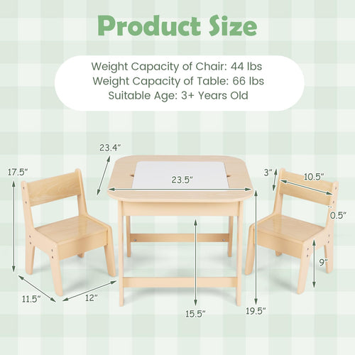 OLAKIDS Kids Table and Chair Set, 3 in 1 Wooden Activity Table with Removable Tabletop, Blackboard and Whiteboard
