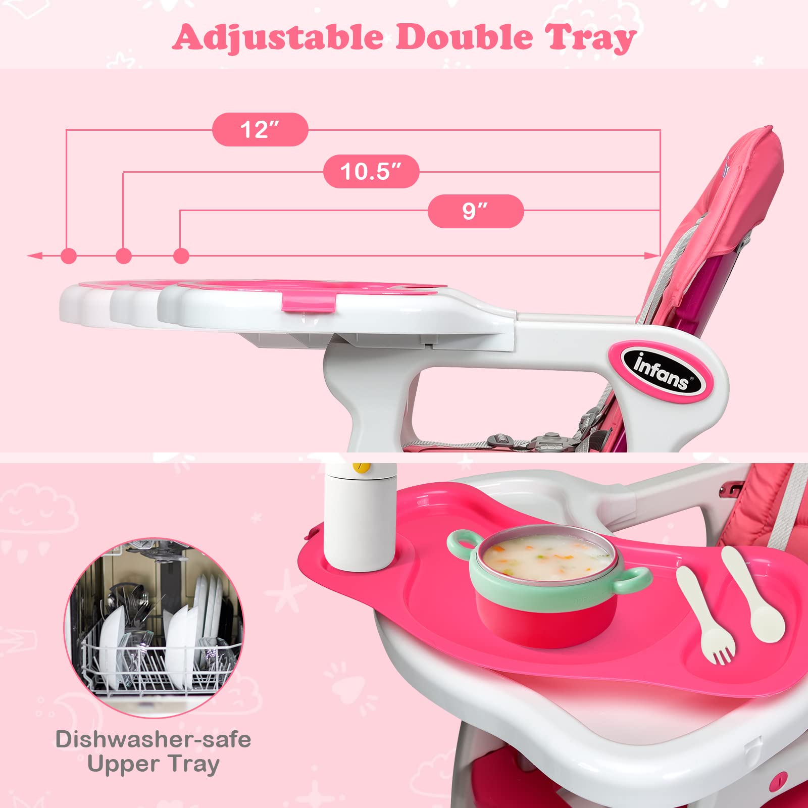 INFANS 5 in 1 Baby High Chair, Convertible Toddler Table Chair Set,  Multi-Function Seat with Lockable Universal Wheels