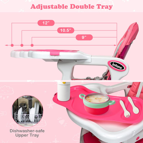 INFANS 5 in 1 Baby High Chair, Convertible Toddler Table Chair Set,  Multi-Function Seat with Lockable Universal Wheels