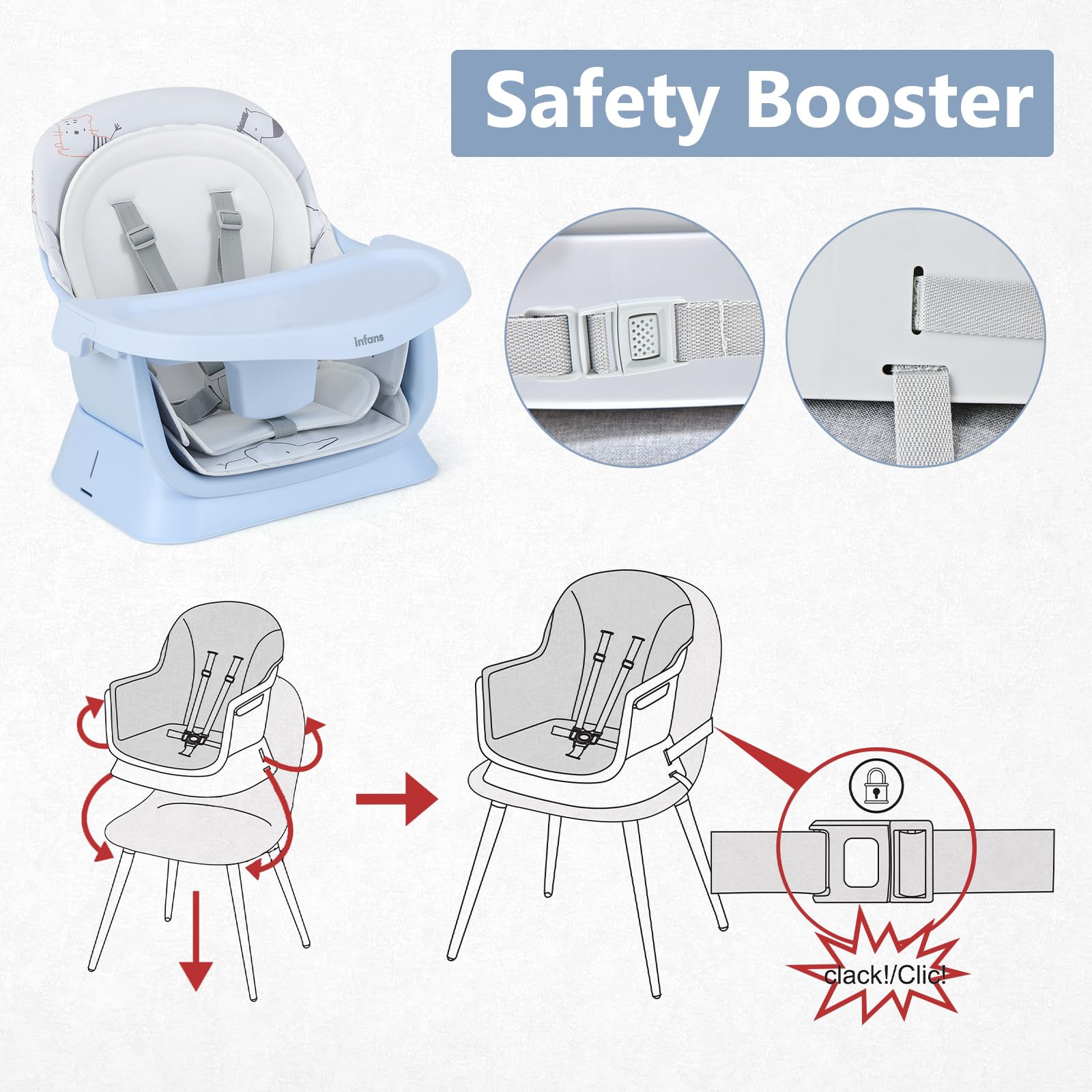 INFANS 8 in 1 Baby High Chair, Convertible Highchair for Babies and Toddlers, Infant Dining Booster Seat