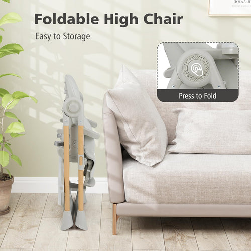 INFANS Baby High Chair, High Chairs for Babies & Toddlers with Adjustable Height Backrest Footrest Removable Tray, Easy to Clean PU Seat Convertible Quick Folding Portable Highchair