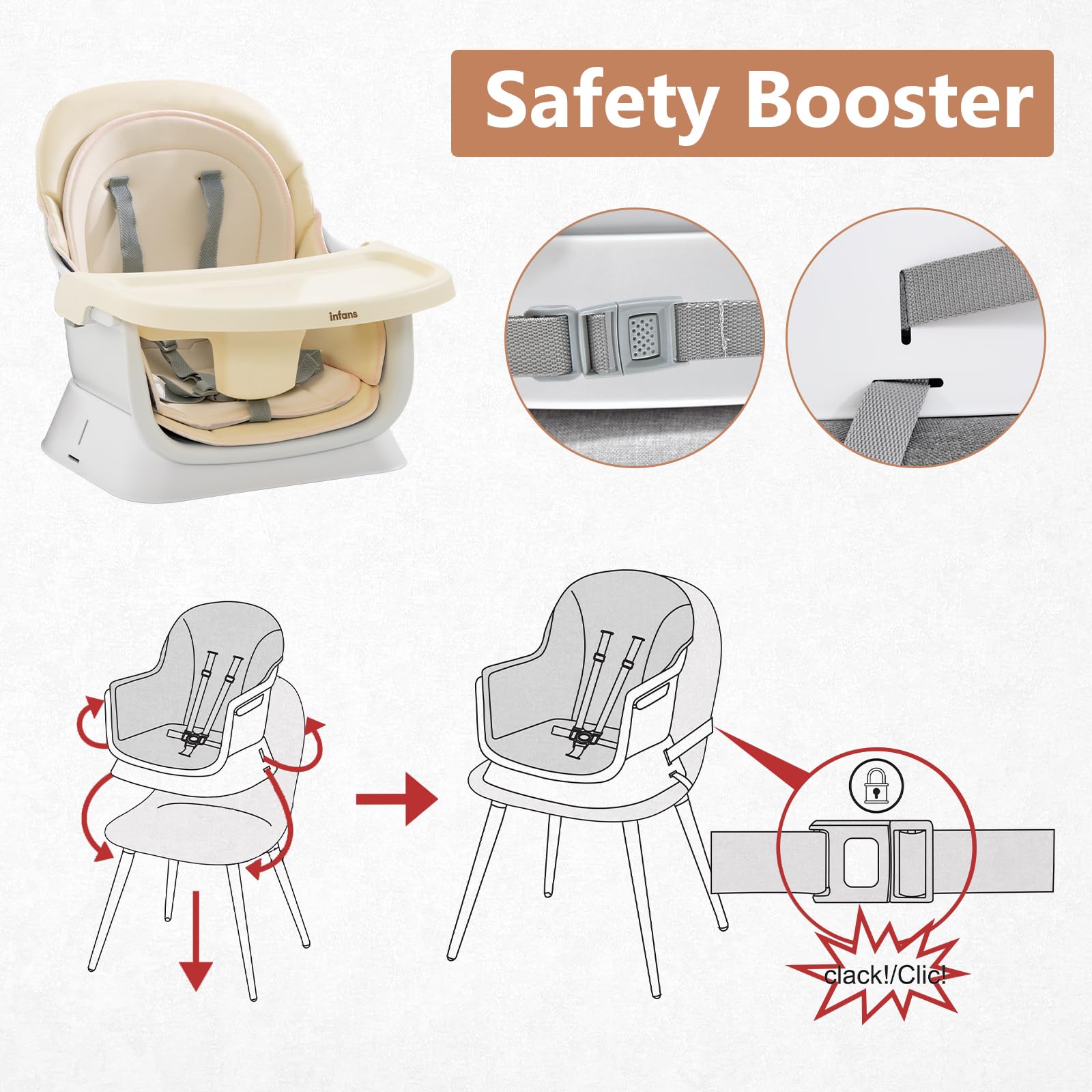 INFANS 8 in 1 Baby High Chair, Convertible Highchair for Babies and Toddlers, Infant Dining Booster Seat