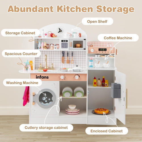 OLAKIDS Kids Kitchen Playset, Toddler Wooden Kitchen Pretend Cooking Toy Set with Coffee Maker