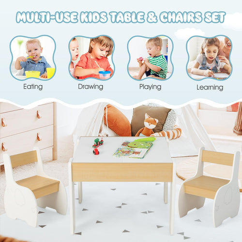 OLAKIDS 3 in 1 Kids Table and Chair Set, Wood Multi Activity Table with Removable Tabletop, Detachable Blackboard