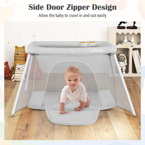 INFANS Travel Crib, Portable Baby Playpen with Removable Bassinet Soft Mattress, Foldable Lightweight Playard Nursery Center