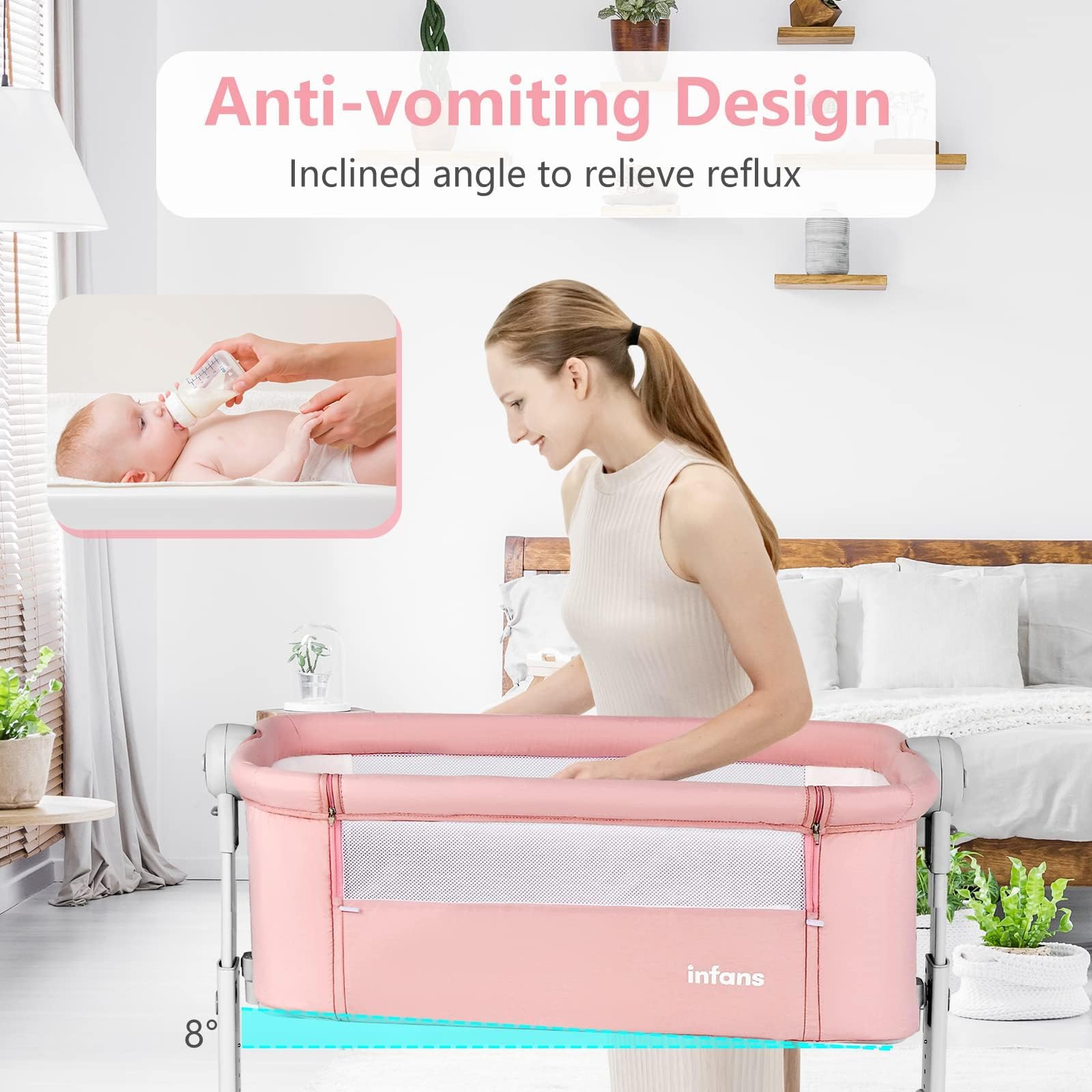 INFANS 3 in 1 Baby Bassinet, Bedside Sleeping, Rocking Cradle, Easy Folding Portable Safer Co-Sleeping Crib with Storage Basket