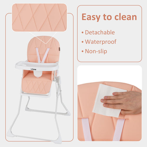 INFANS Baby High Chair, Quick Folding Portable Highchair for Babies and Toddlers with Adjustable Footrest Removable Dishwasher Tray PU Seat