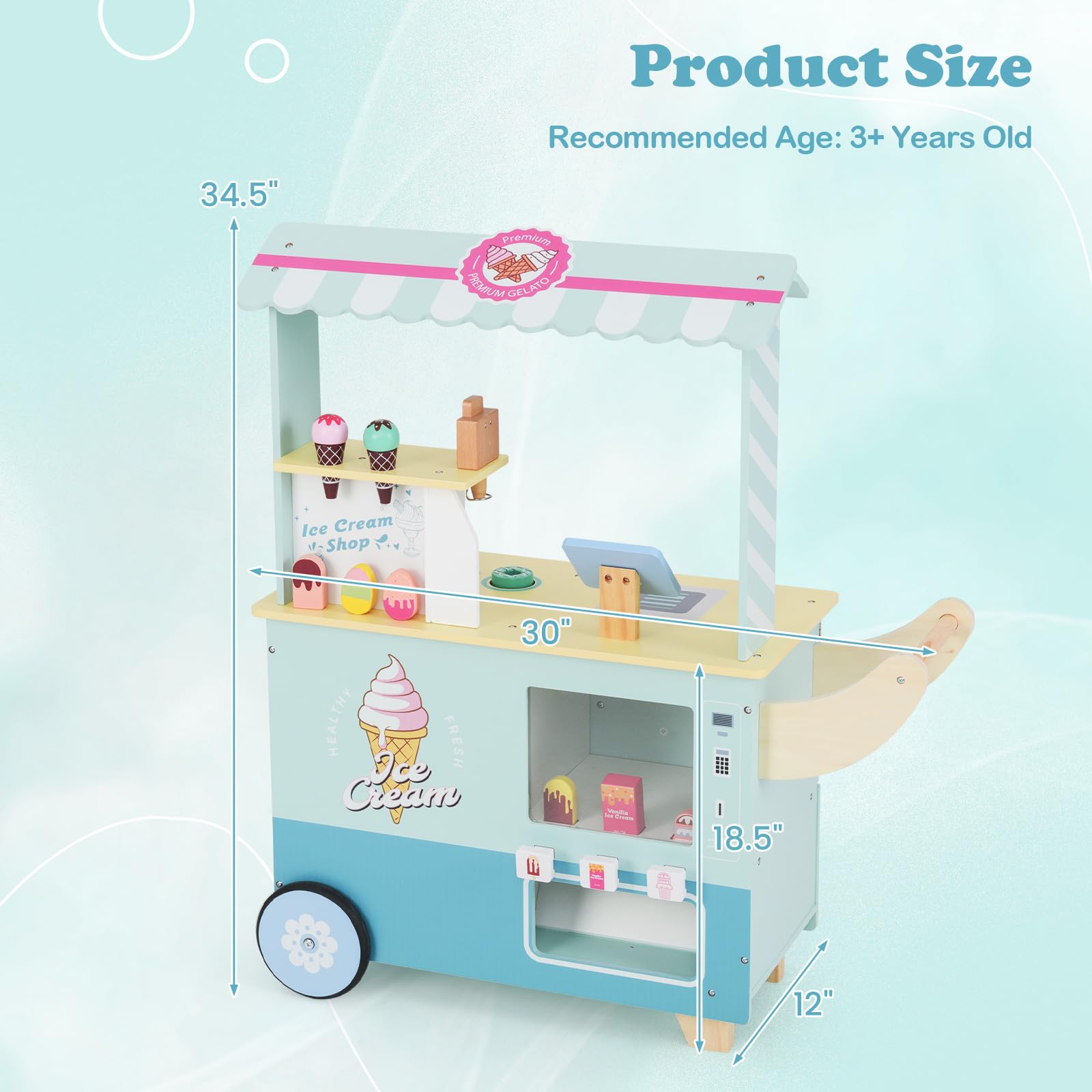 OLAKIDS Ice Cream Cart Grocery Store Marketplace Toy for Ages 3+