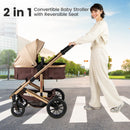 INFANS 2 in 1 Baby Stroller, Folding Newborn Pram Convertible Stroller High Landscape Shock Absorption