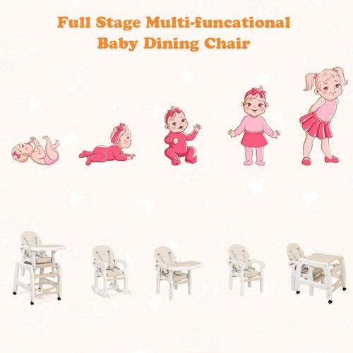 INFANS 5 in 1 Baby High Chair, Convertible Toddler Table Chair Set,  Multi-Function Seat with Lockable Universal Wheels