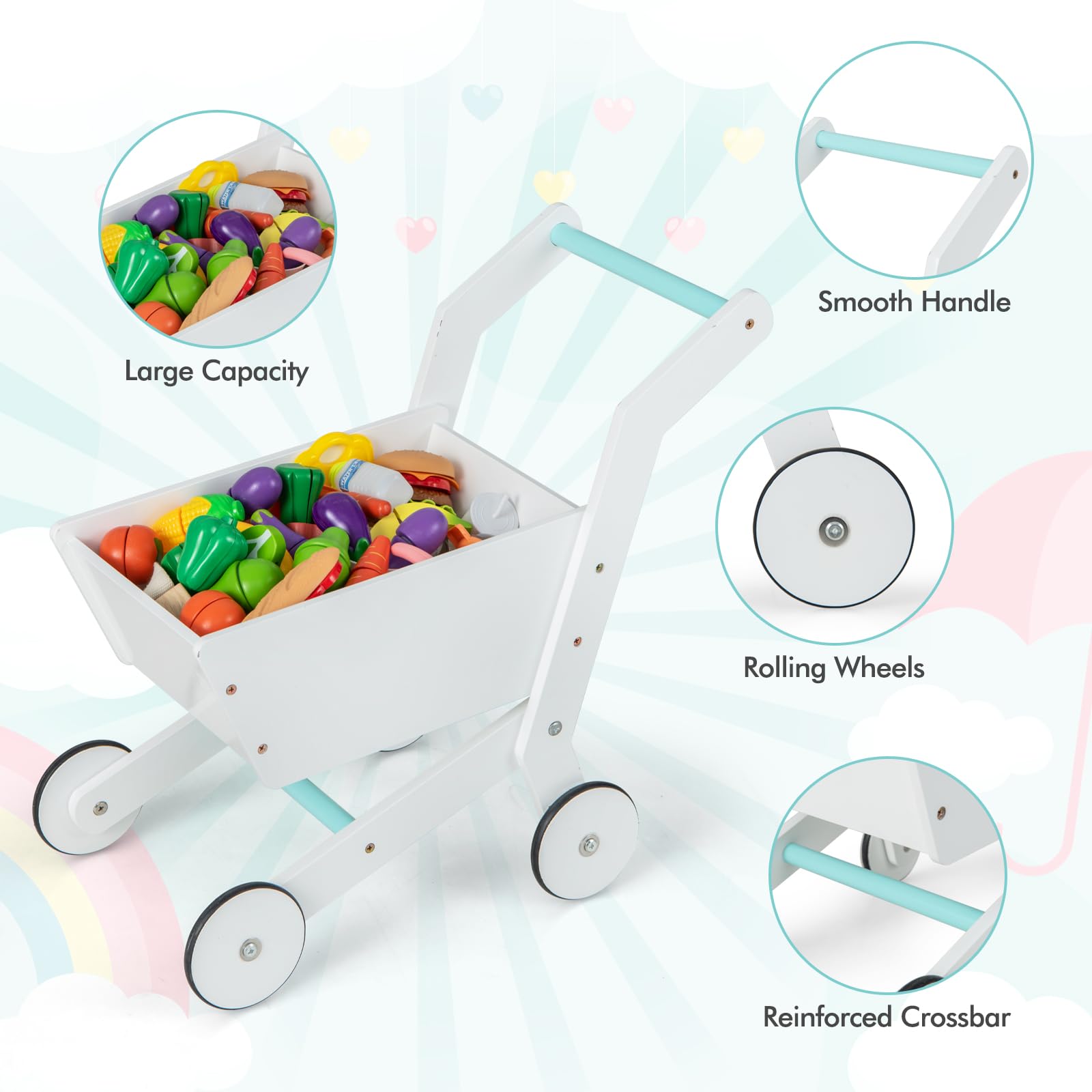 OLAKIDS Kids Grocery Store Playset, Wooden Pretend Play Supermarket with LED Lights, Market Stand Toy