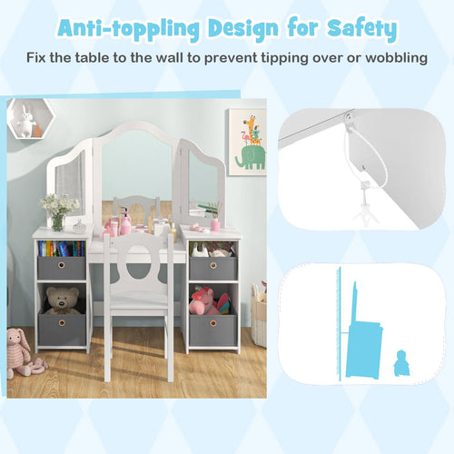 OLAKIDS Kids Vanity, 2 in 1 Princess Makeup Desk and Chair Set