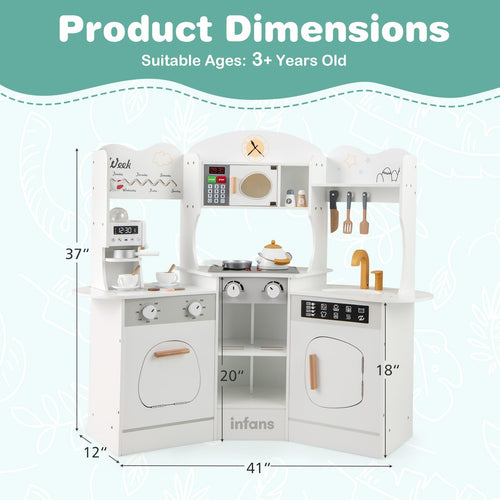OLAKIDS Corner Kids Kitchen Playset, Toddler Wooden Pretend Cooking Set