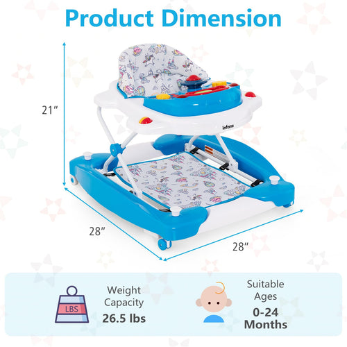 INFANS Baby Walker, 5 in 1 Behind Walker Learning Seated Rocker Bouncer with Removable Music Tray, Adjustable Height
