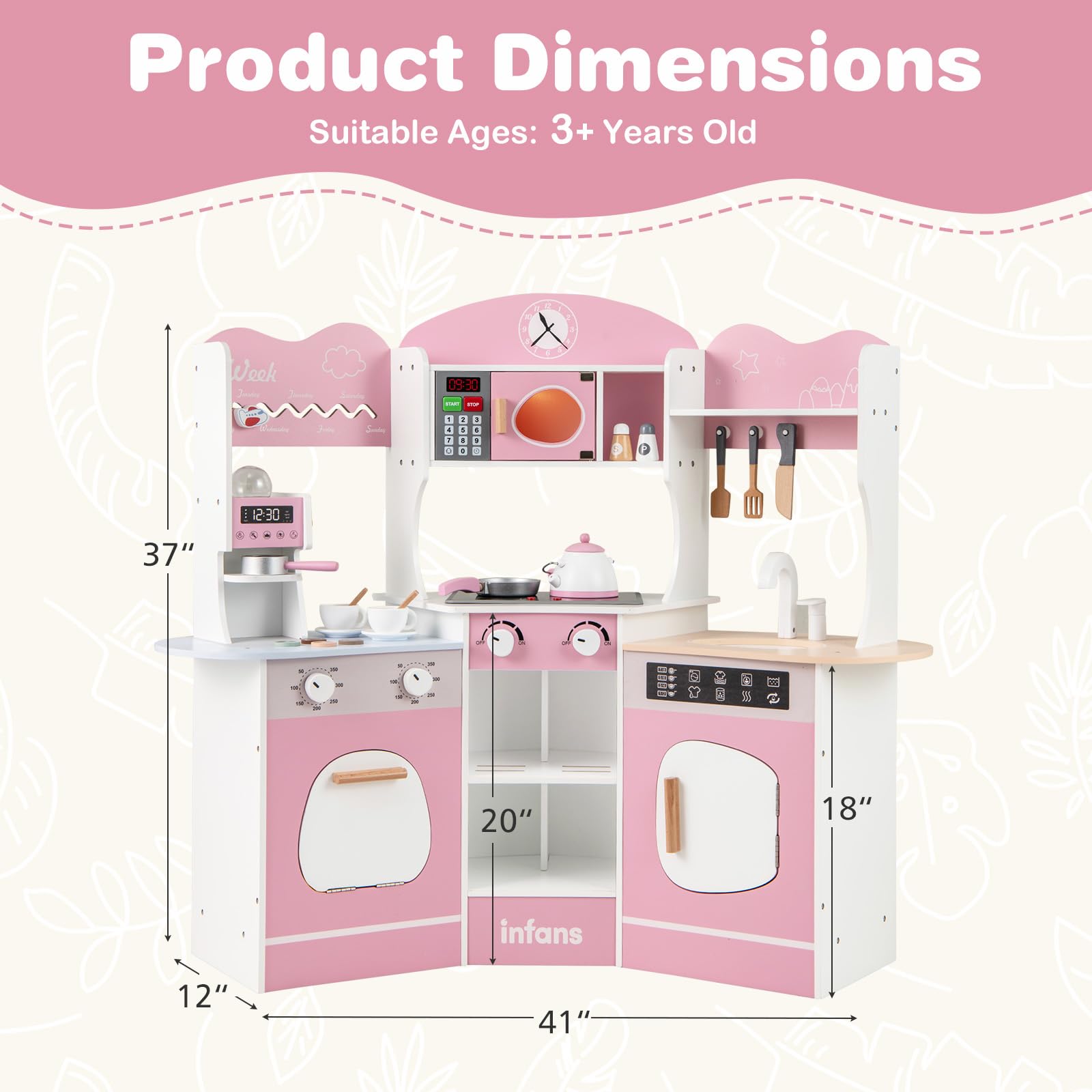 OLAKIDS Corner Kids Kitchen Playset, Toddler Wooden Pretend Cooking Set