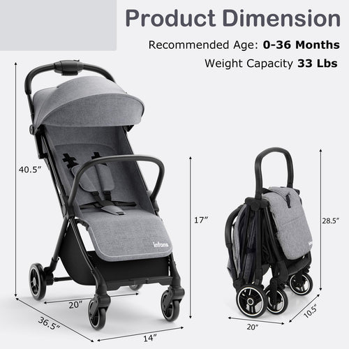INFANS Lightweight Baby Stroller, One-Hand Gravity Fold, Compact Travel Stroller for Airplane