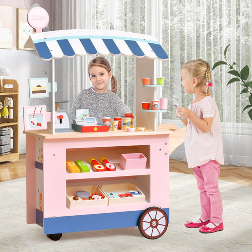 OLAKIDS Wooden Grocery Store Marketplace Toy, Supermarket Pretend Play, Fun Indoor Farmer's Market Stand Set