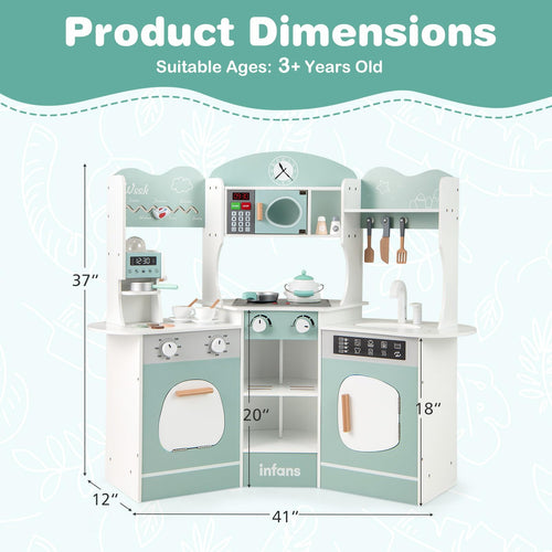 OLAKIDS Corner Kids Kitchen Playset, Toddler Wooden Pretend Cooking Set