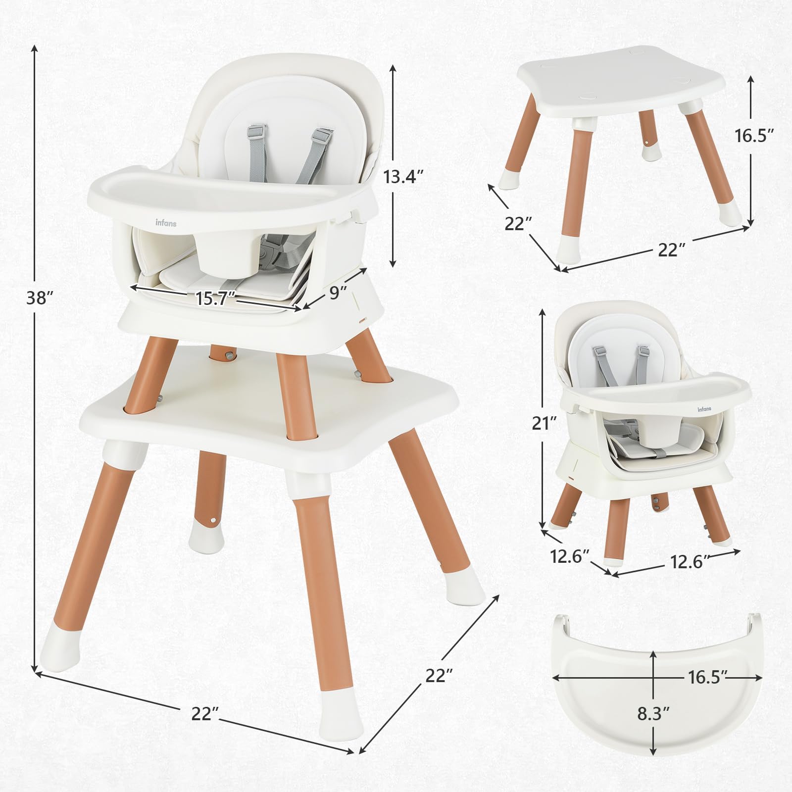 INFANS 8 in 1 Baby High Chair, Convertible Highchair for Babies and Toddlers, Infant Dining Booster Seat