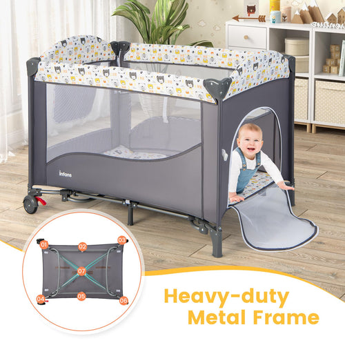 INFANS 5 in 1 Portable Playard, Larger Size Baby Bassinet Bedside Sleeper, Diaper Changer, Foldable Bedside Crib