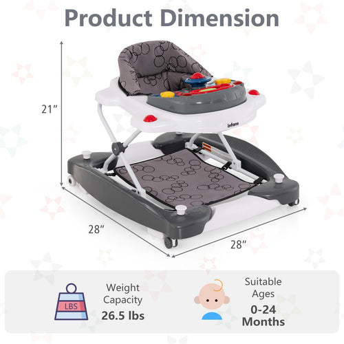 INFANS Baby Walker, 5 in 1 Behind Walker Learning Seated Rocker Bouncer with Removable Music Tray, Adjustable Height