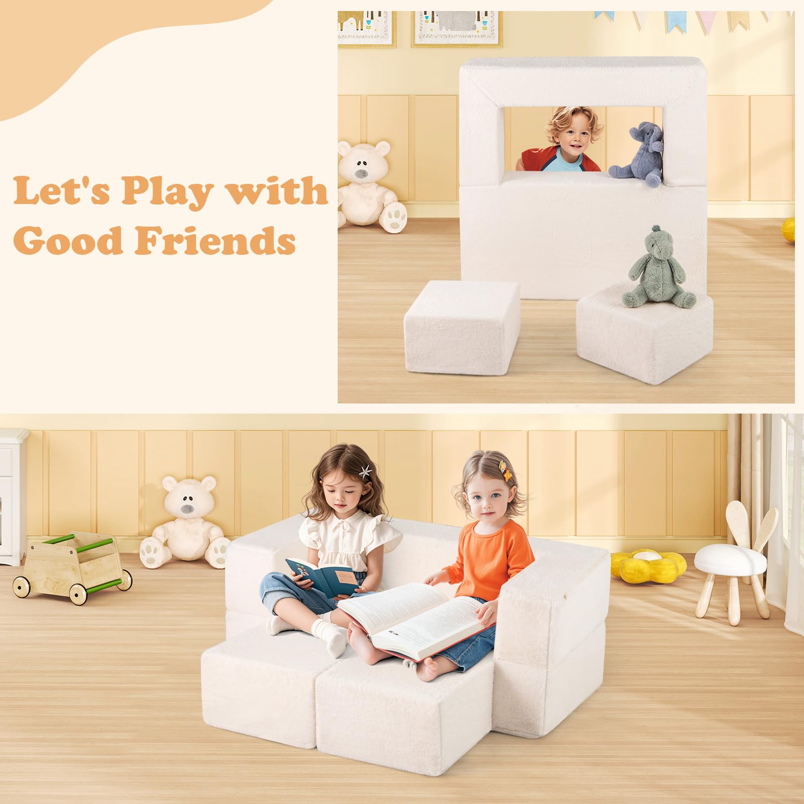 INFANS Modular Kids Play Couch, Toddler Sectional Fort Building Sofa