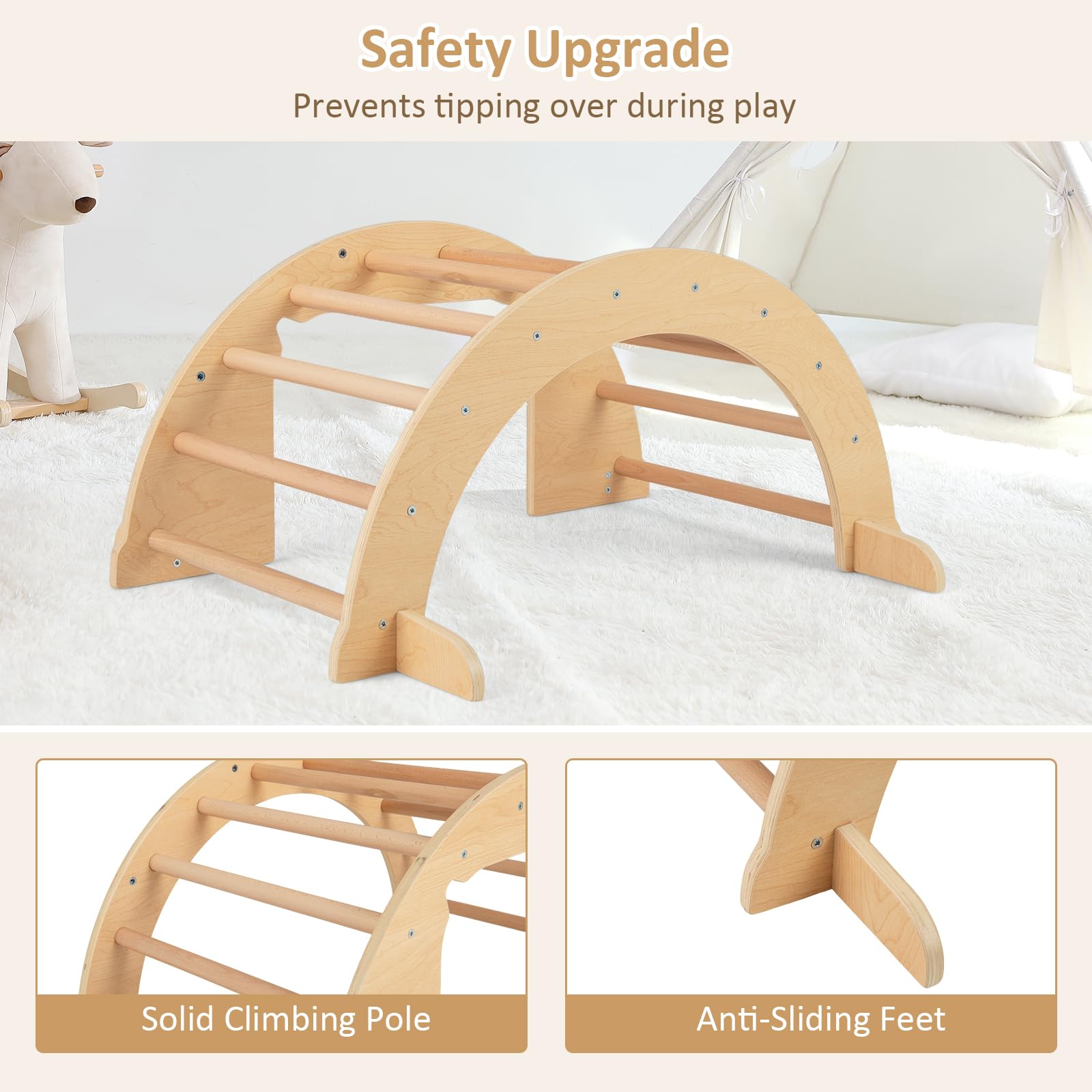 OLAKIDS Wooden Arch Climber Rocker with Soft Cushion for Toddlers