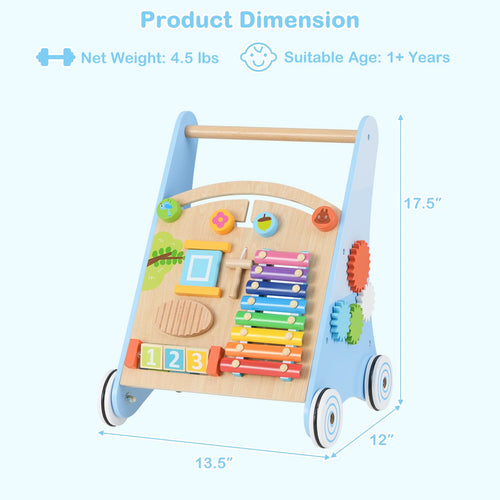 INFANS Wooden Baby Walker, Montessori Walker with Multiple Activity Toys, Push Walker Toys for Infant Learning to Walk