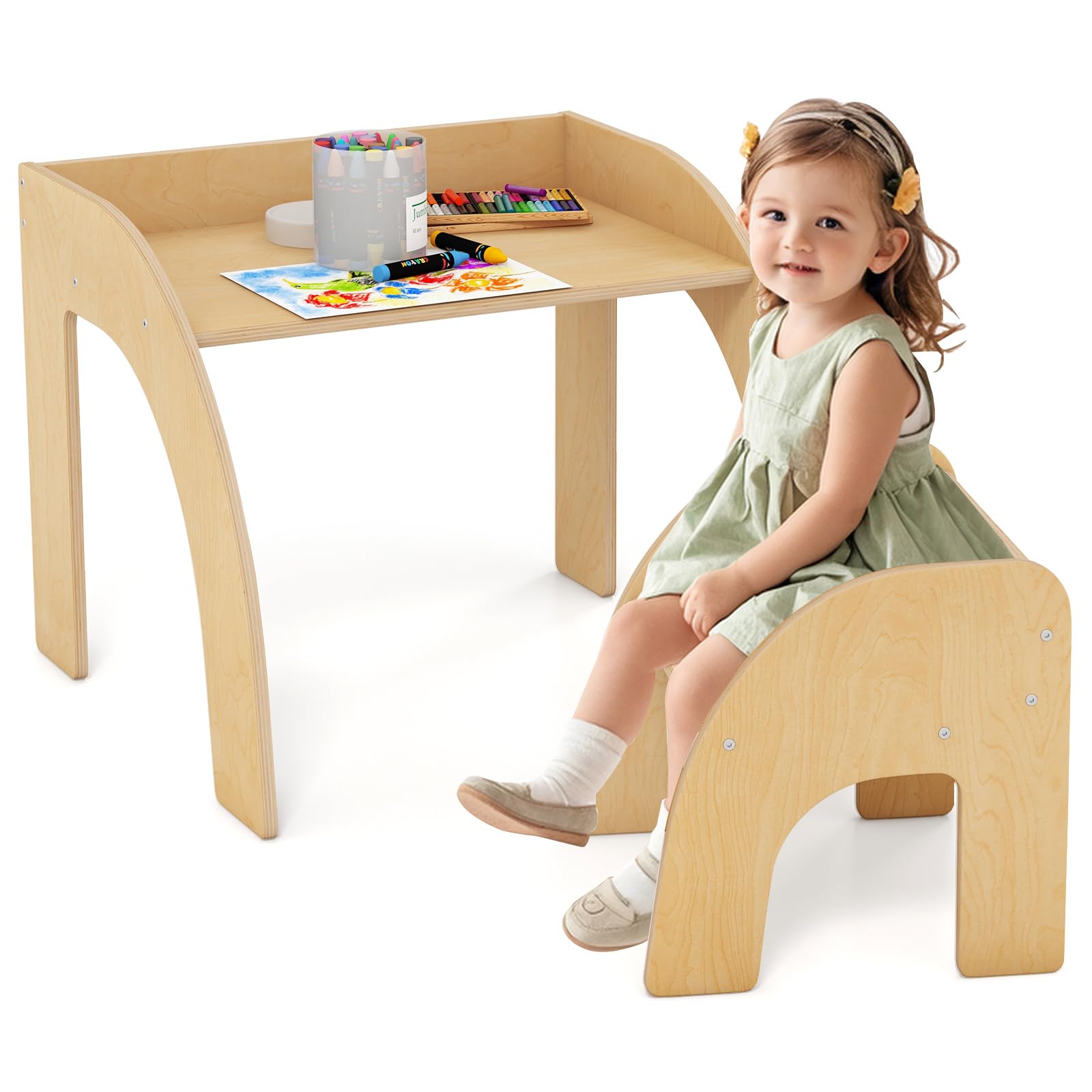 OLAKIDS Kids Table and Chair Set, Wooden Activity Table for Toddlers