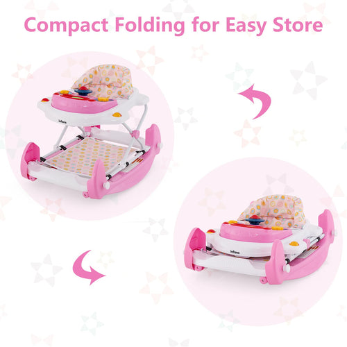 INFANS Baby Walker, 5 in 1 Behind Walker Learning Seated Rocker Bouncer with Removable Music Tray, Adjustable Height