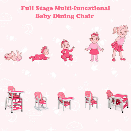 INFANS 5 in 1 Baby High Chair, Convertible Toddler Table Chair Set,  Multi-Function Seat with Lockable Universal Wheels