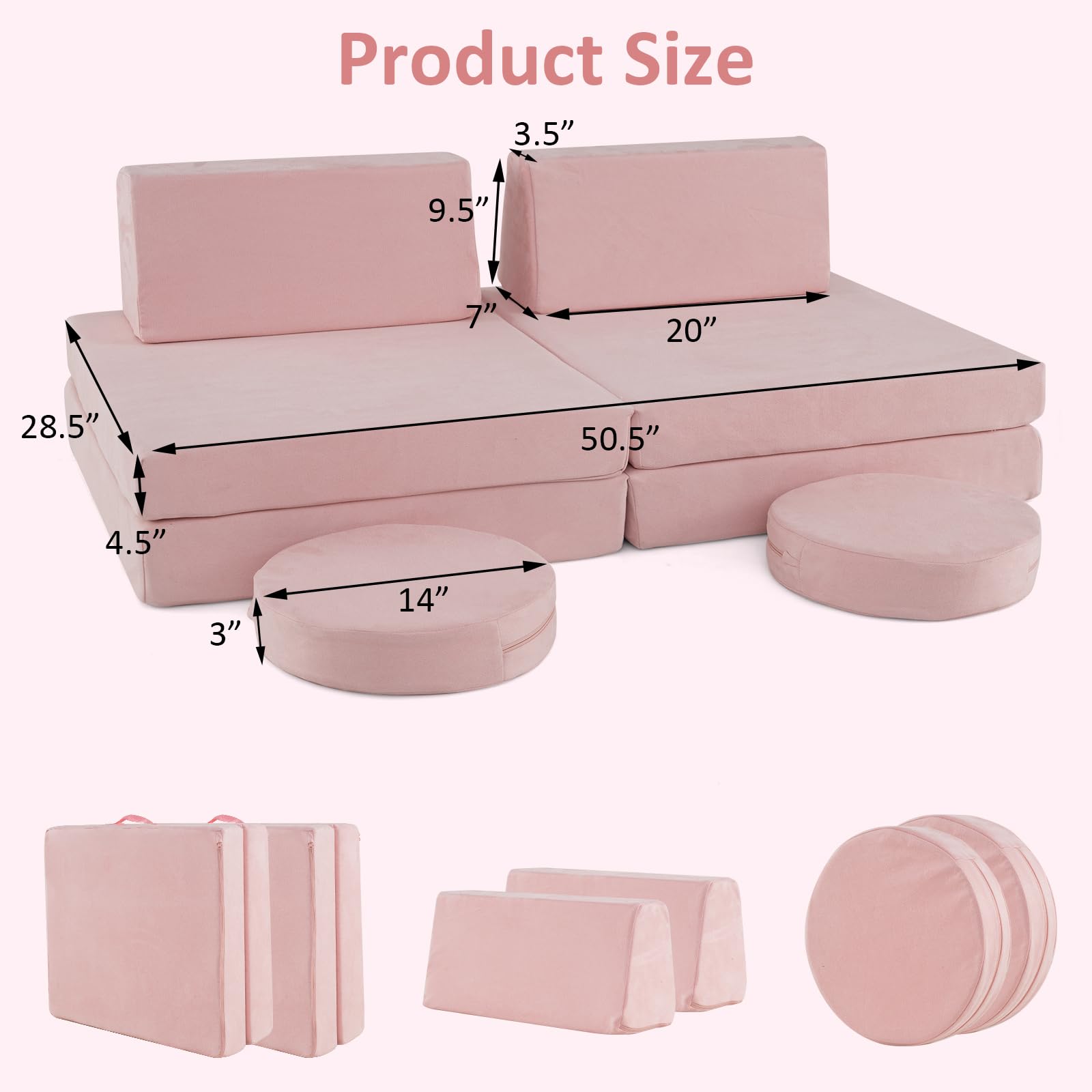 OLAKIDS Modular Kids Play Couch, 6 PCS Toddler Creative Sectional Fort Building Sofa for Playroom, Bedroom