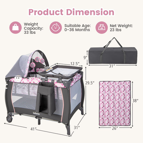 INFANS 4 in 1 Pack and Play, Portable Baby Kid Infant, Travel Playard with Bassinet